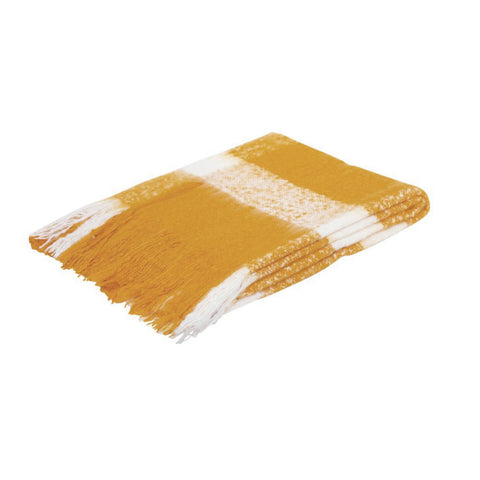 J Elliot Home Wren Faux Mohair Throw Rug Blanket 130 x 160cm Mustard White