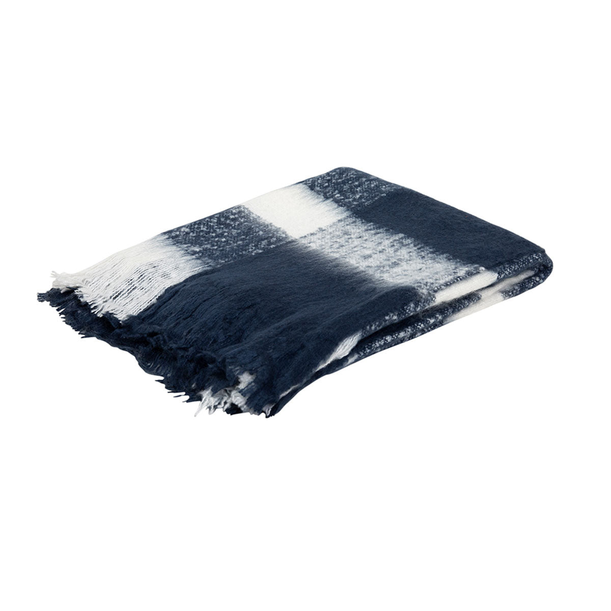 J Elliot Home Wren Faux Mohair Throw Rug Blanket 130 x 160cm Navy White