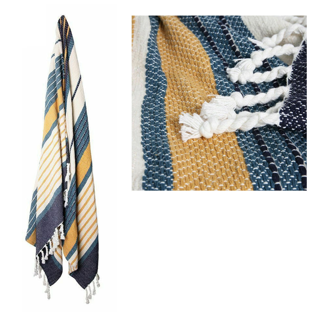 J Elliot Home Zella Cotton Throw Rug Blanket 130 x 160cm Blue Multi