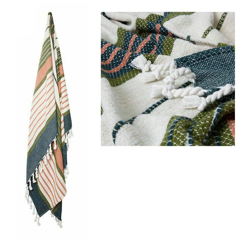 J Elliot Home Zella Cotton Throw Rug Blanket 130 x 160cm Green Multi