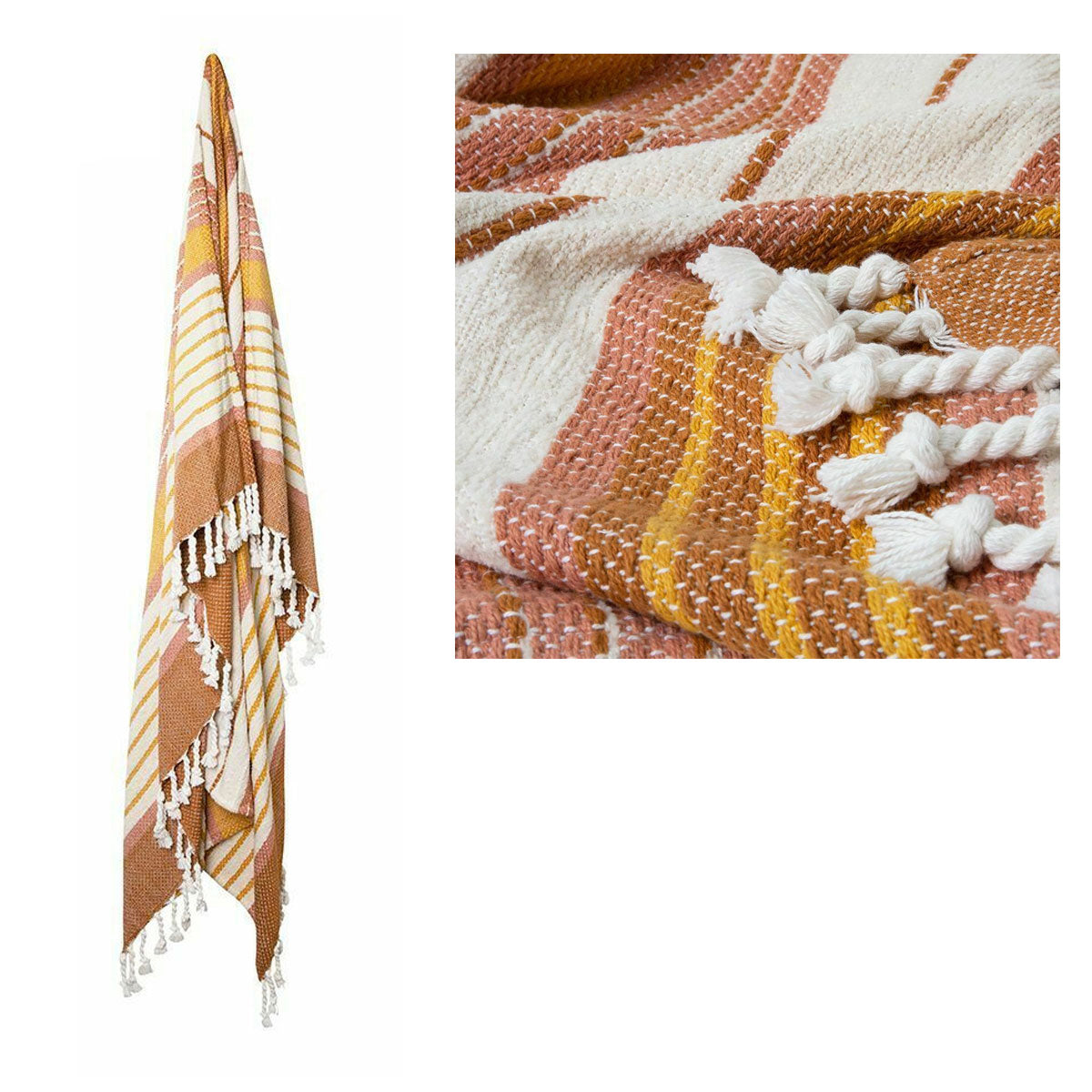 J Elliot Home Zella Cotton Throw Rug Blanket 130 x 160cm Pink Multi