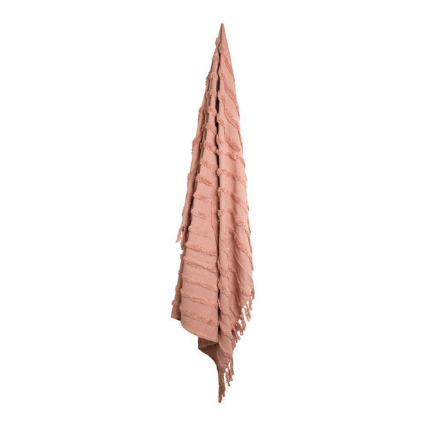 J Elliot Home Zen Ribbed Cotton Fringe Throw Blanket 130 x 160cm Pink