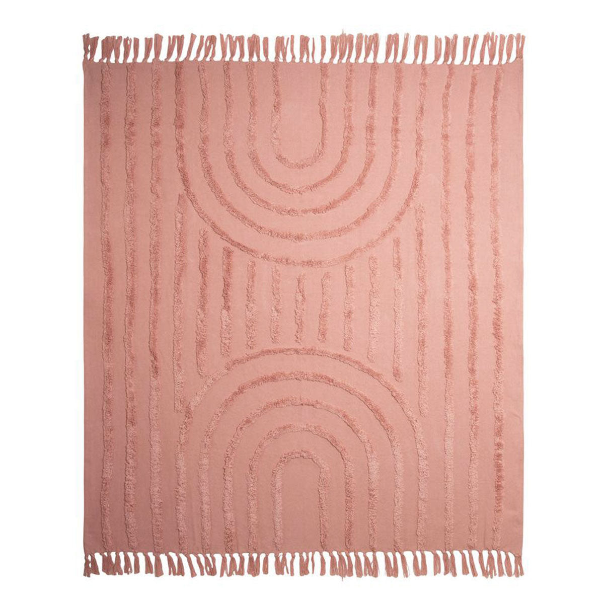J Elliot Home Zen Ribbed Cotton Fringe Throw Blanket 130 x 160cm Pink
