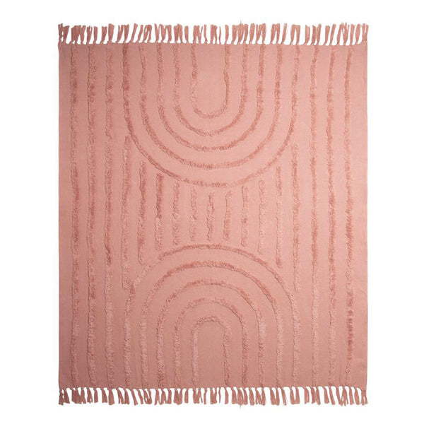 J Elliot Home Zen Ribbed Cotton Fringe Throw Blanket 130 x 160cm Pink