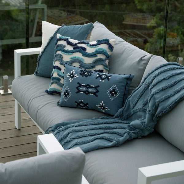 J Elliot Home Zen Ribbed Cotton Fringe Throw Blanket 130 x 160cm Steel Blue