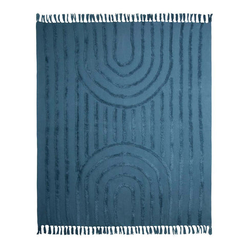 J Elliot Home Zen Ribbed Cotton Fringe Throw Blanket 130 x 160cm Steel Blue