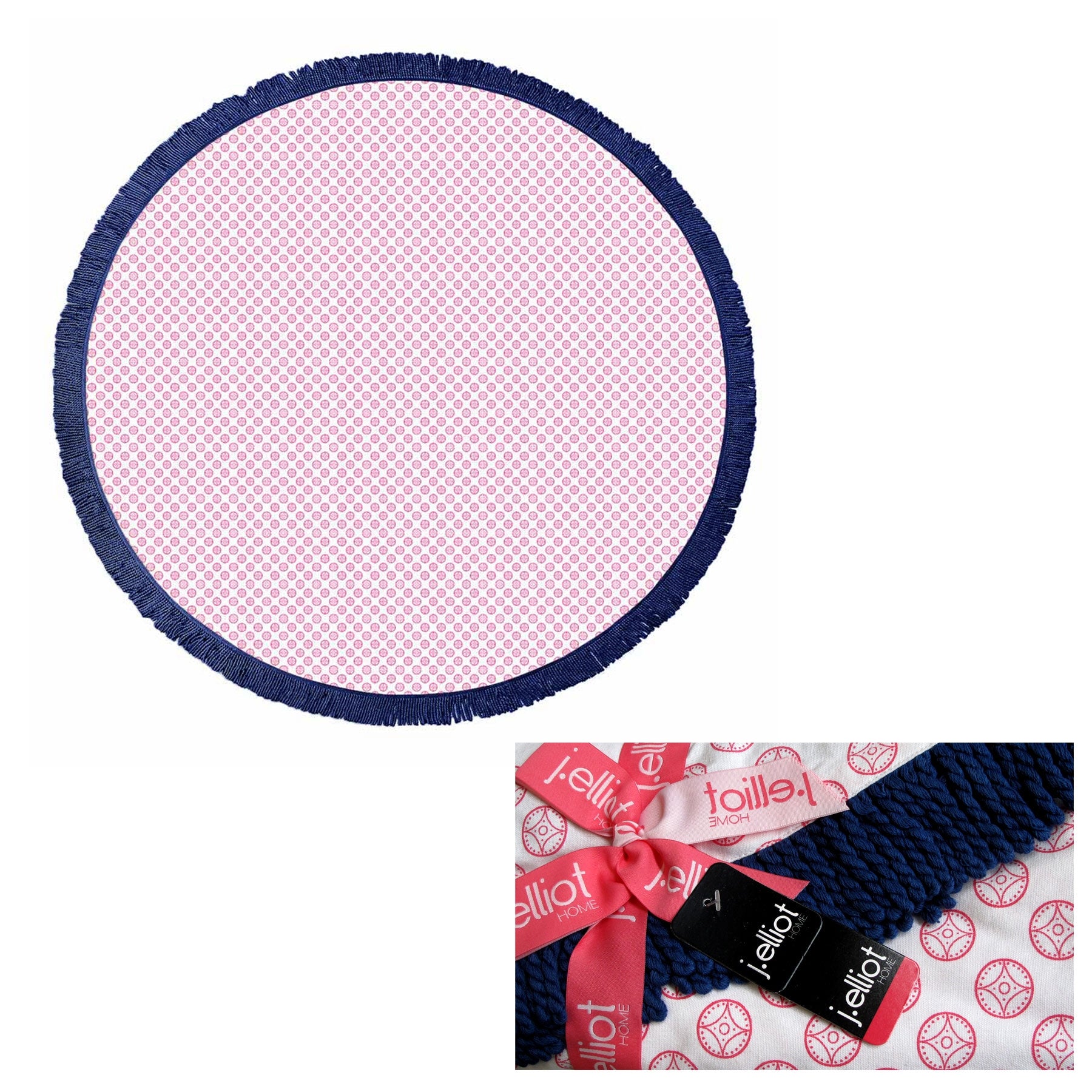 J Elliot Home Koel Turkish Cotton Beach Towel Round 150cm Pink Navy