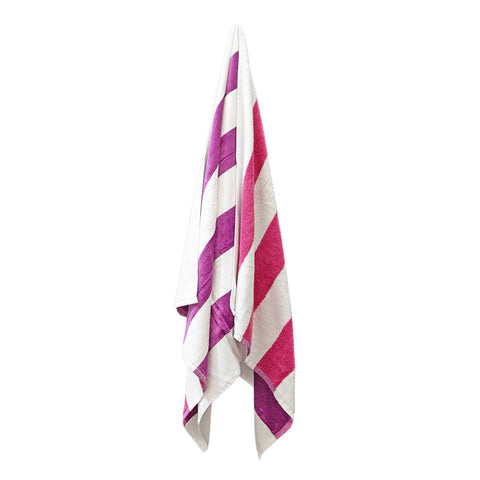 Cotton Reversible Striped Beach Towel 400gsm 76 x 152cm Pink Purple
