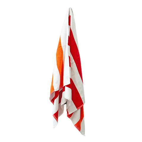Cotton Reversible Striped Beach Towel 400gsm 76 x 152cm Red Orange