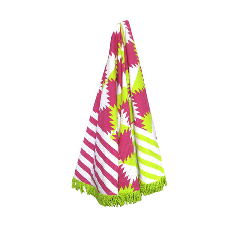 J Elliot Home Arctic Cotton Turkish Beach Towel Round 150cm Pink Green