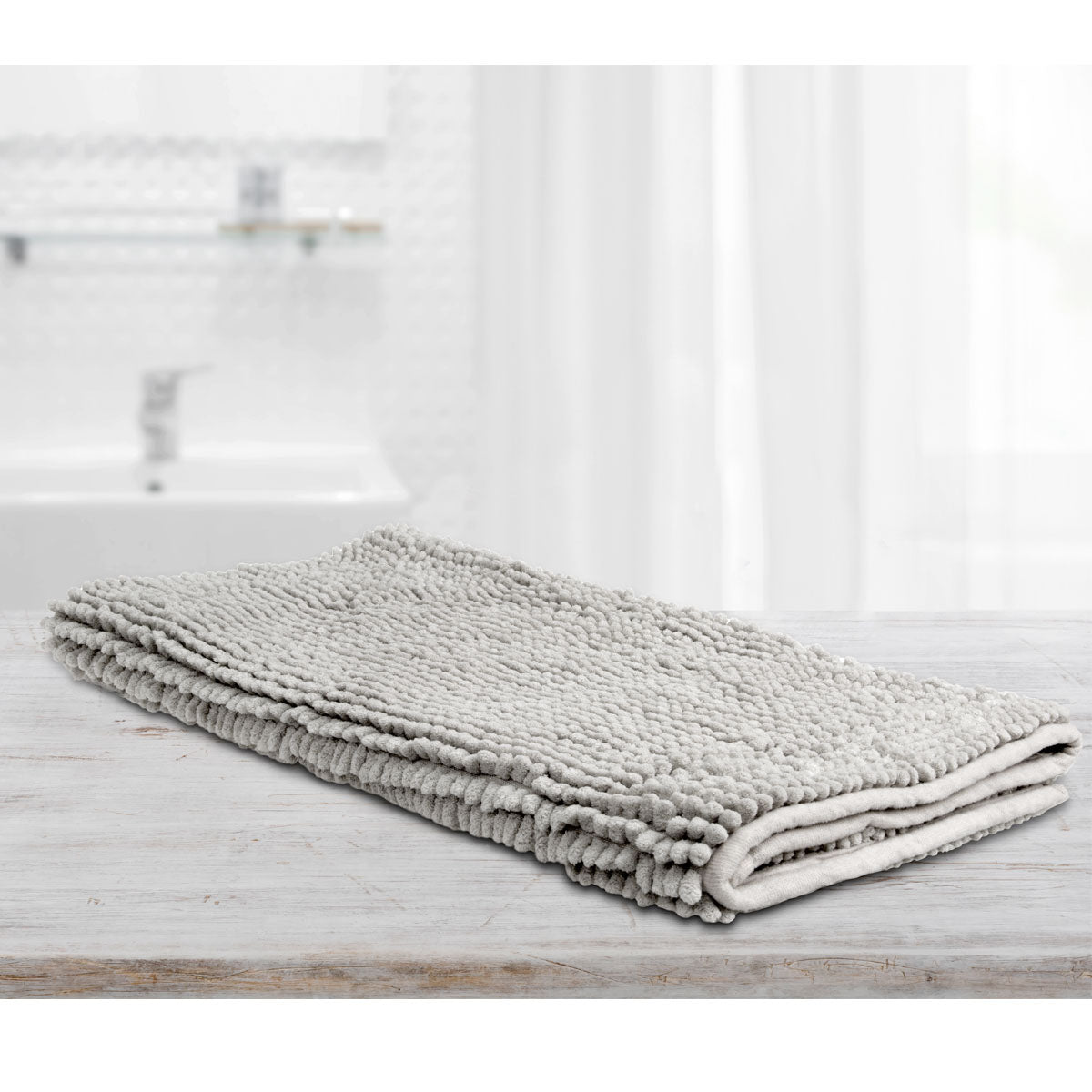 Algodon Toggle 1600gsm Microfibre Bath Mat Non Slip Silver Grey 50 x 100cm