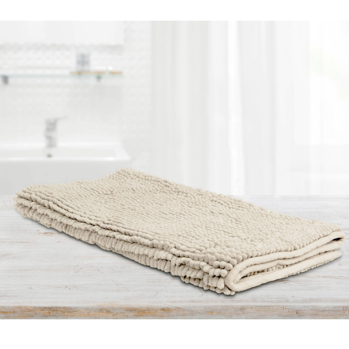Algodon Toggle 1600gsm Microfibre Bath Mat Non Slip Stone 50 x 100cm