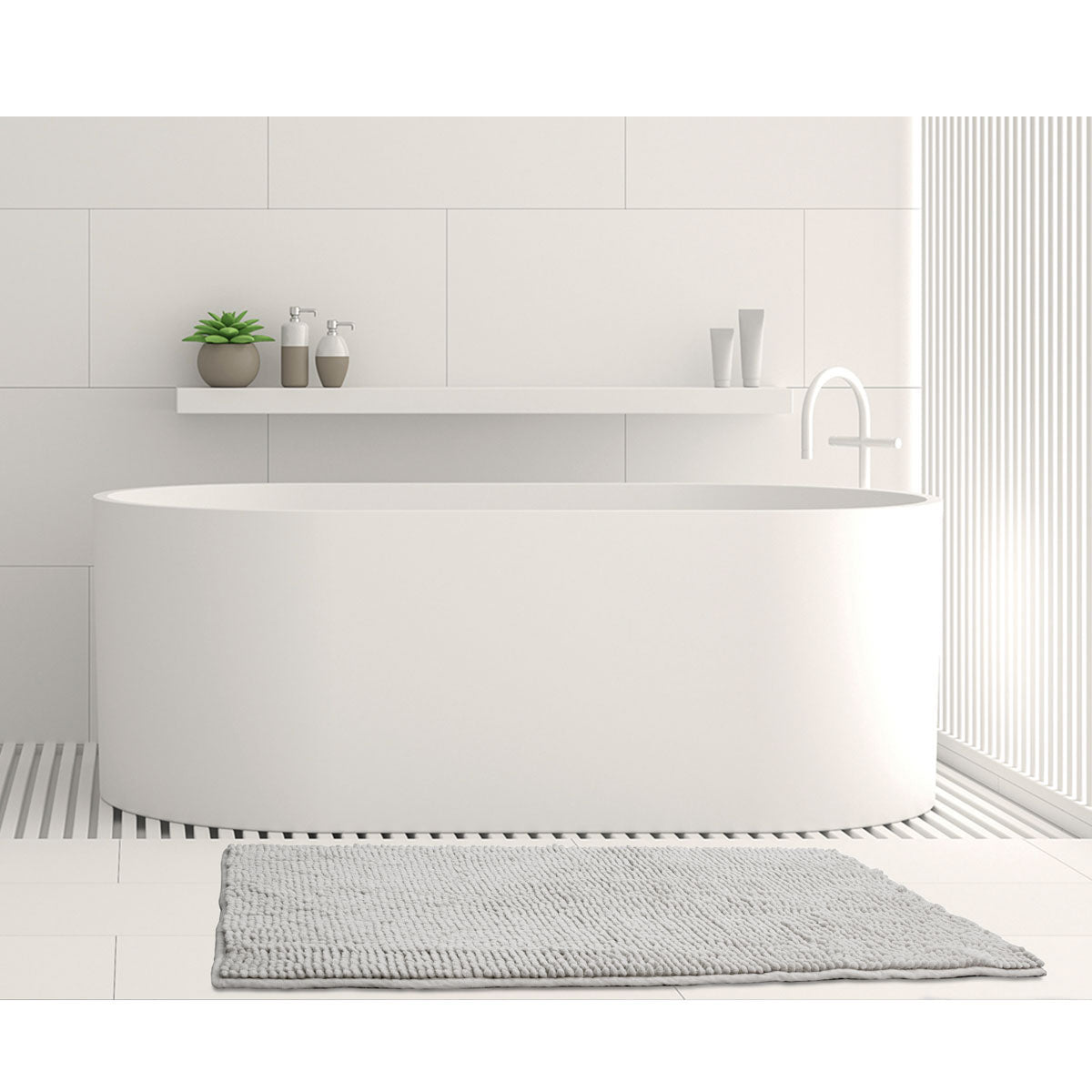 Algodon Toggle 1600gsm Microfibre Bath Mat Non Slip Silver Grey 50 x 80cm