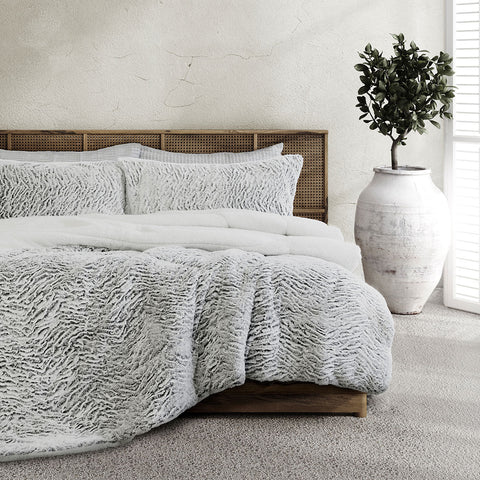 Ardor Faux Fur 3 Piece Comforter Bedspread Coverlet Set Silver Single Double