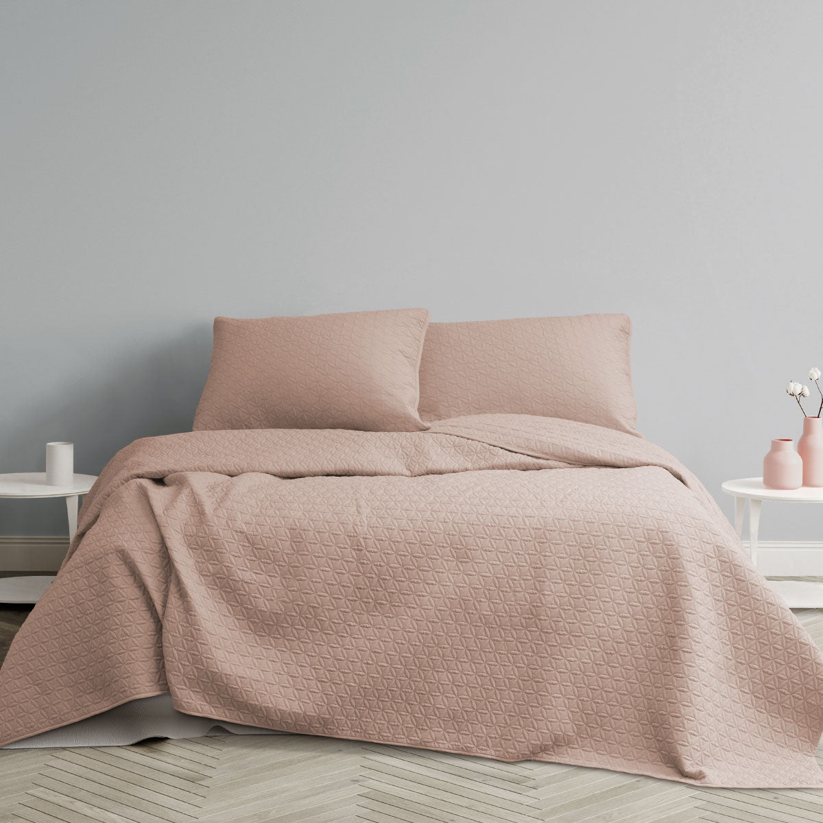 Ardor Chloe Powder Pink 3 Pcs Quilted Coverlet Bedspread Comforter Set Queen/King
