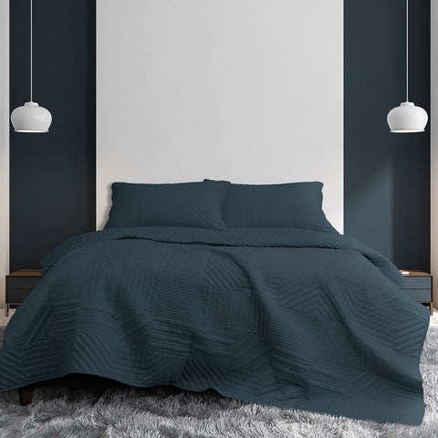 Ardor Finley Navy 3 Pcs Quilted Coverlet Bedspread Comforter Set Queen King