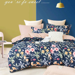 Ardor Ariana Floral Cotton Sateen Quilt Doona Duvet Cover Set Navy Queen