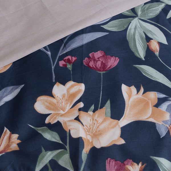 Ardor Ariana Floral Cotton Sateen Quilt Doona Duvet Cover Set Navy Queen