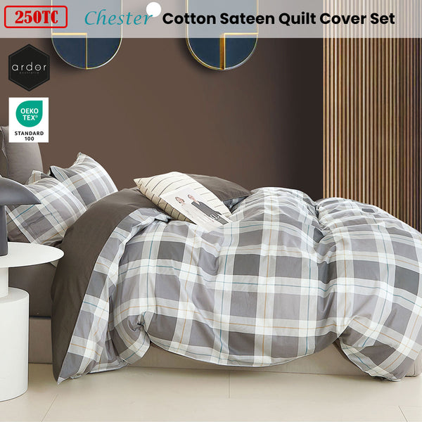 Ardor Chester Plaid Checked Cotton Sateen Quilt Doona Duvet Cover Set King