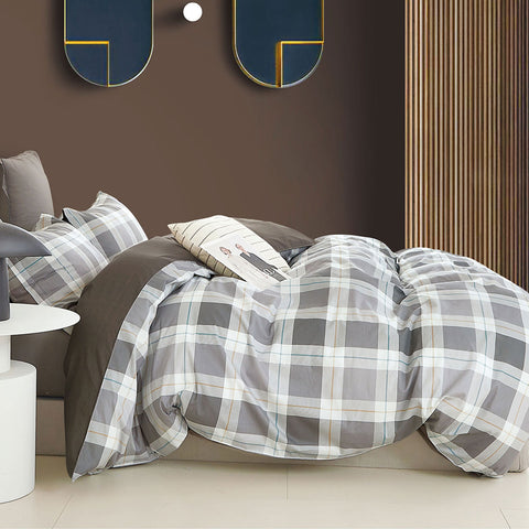 Ardor Chester Plaid Checked Cotton Sateen Quilt Doona Duvet Cover Set Queen