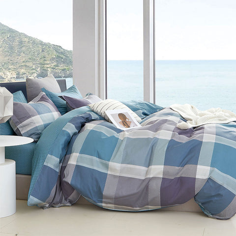 Ardor Costa Checked Cotton Sateen Quilt Doona Duvet Cover Set Queen