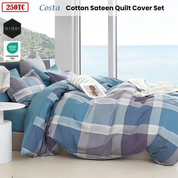 Ardor Costa Checked Cotton Sateen Quilt Doona Duvet Cover Set Queen