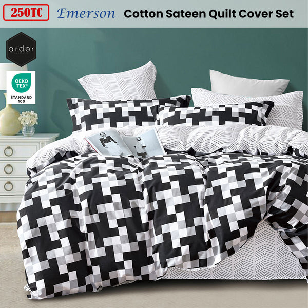 Ardor Emerson Geometric Cotton Sateen Quilt Doona Duvet Cover Set King