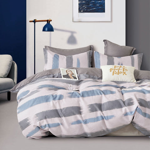 Ardor Sea Breeze Striped Cotton Sateen Quilt Doona Duvet Cover Set Queen