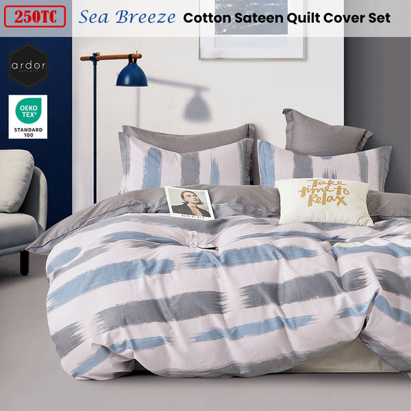 Ardor Sea Breeze Striped Cotton Sateen Quilt Doona Duvet Cover Set Queen