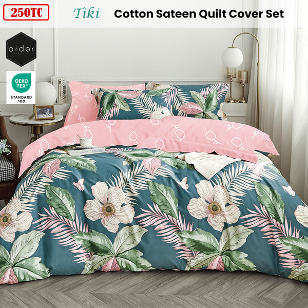 Ardor Tiki Tropical Cotton Sateen Quilt Doona Duvet Cover Set Queen