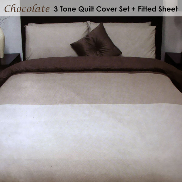 Essentially Home Living 3 Tone Quilt Doona Duvet Fitted Sheet Set Brown Double