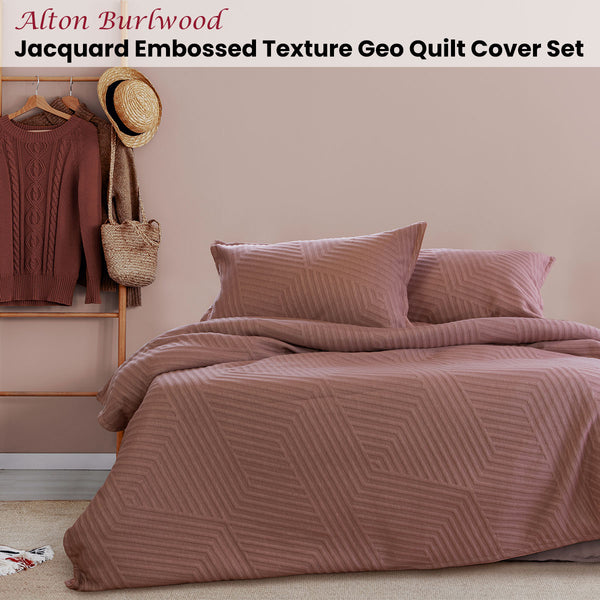 Ardor Alton Burlwood Jacquard Embossed Geo Quilt Doona Duvet Cover Set King