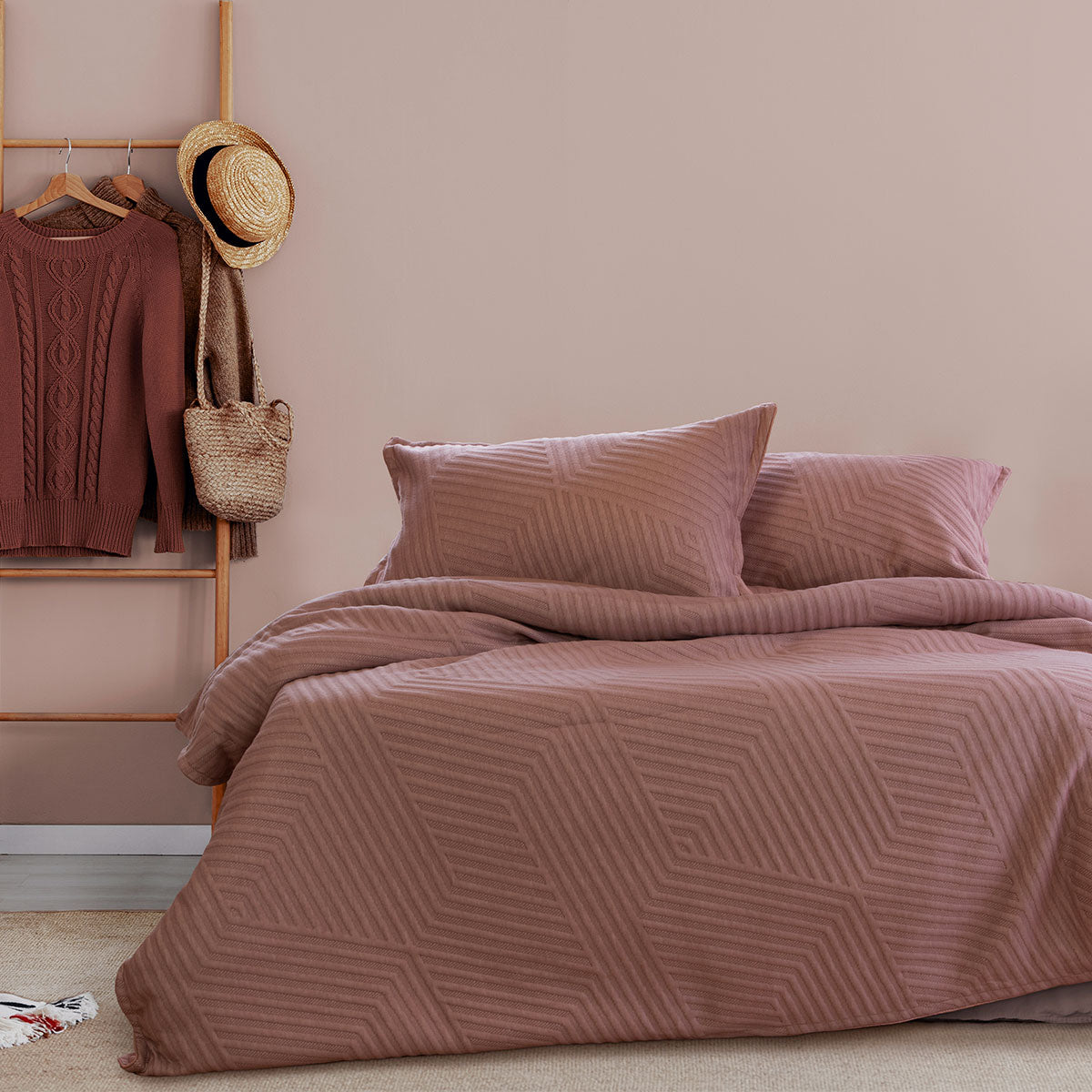 Ardor Alton Burlwood Jacquard Embossed Geo Quilt Doona Duvet Cover Set Queen
