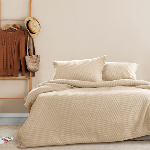 Ardor Alton Linen Jacquard Embossed Geo Quilt Doona Duvet Cover Set Queen