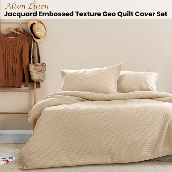 Ardor Alton Linen Jacquard Embossed Geo Quilt Doona Duvet Cover Set Queen