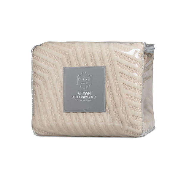 Ardor Alton Linen Jacquard Embossed Geo Quilt Doona Duvet Cover Set Queen