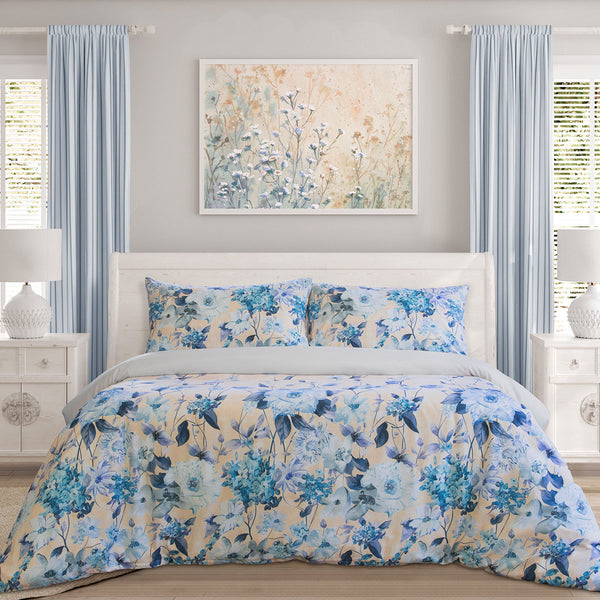 Ardor Peach Blossom Printed Quilt Doona Duvet Cover Set King Blue