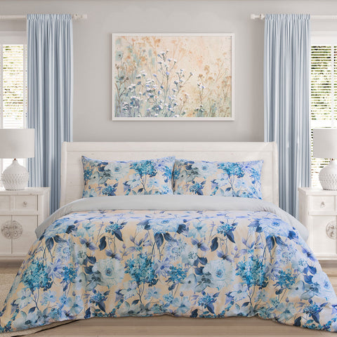 Ardor Peach Blossom Printed Quilt Doona Duvet Cover Set King Blue