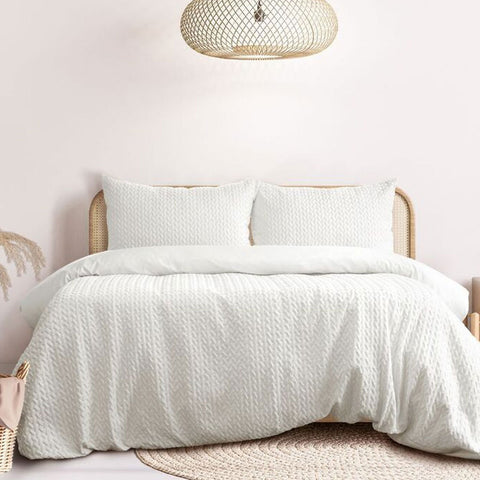 Ardor Bondi Embossed Quilt Doona Duvet Cover Set White Queen