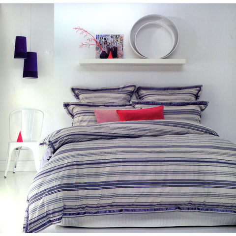 Ardor Calvin Striped Ribbon Quilt Doona Duvet Cover Set Purple Silver Queen