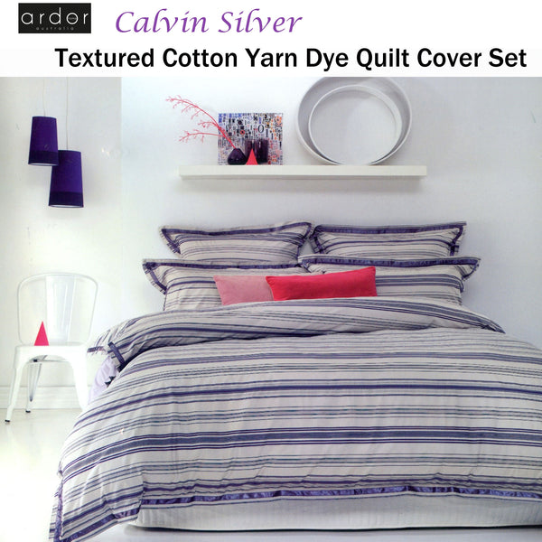 Ardor Calvin Striped Ribbon Quilt Doona Duvet Cover Set Purple Silver Queen