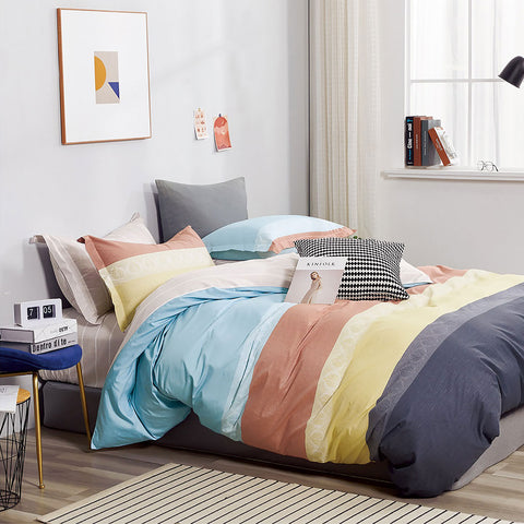 Ardor Cassie Striped 250TC Cotton Sateen Quilt Doona Duvet Cover Set Queen
