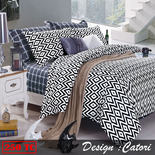 Ardor Catori 250TC Cotton Quilt Doona Duvet Cover Set Black White Queen