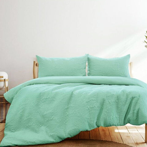 Ardor Chateau Petal Embossed Quilt Doona Duvet Cover Set Aqua Green Queen
