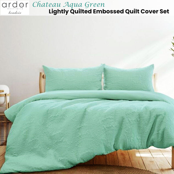 Ardor Chateau Petal Embossed Quilt Doona Duvet Cover Set Aqua Green Queen