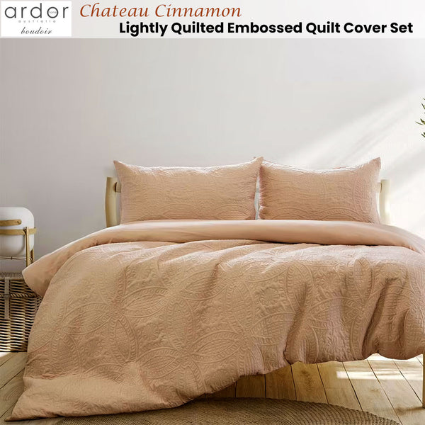 Ardor Chateau Petal Embossed Quilt Doona Duvet Cover Set Cinnamon Queen