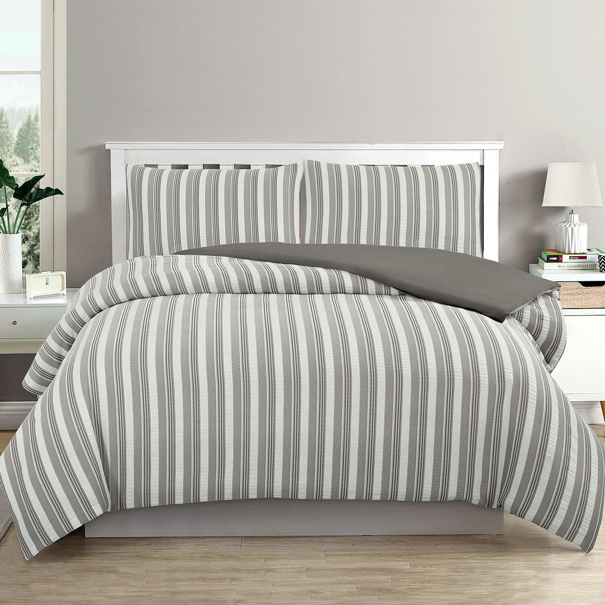 Ardor Cove Charcoal Seersucker Waffle Quilt Doona Duvet Cover Set King