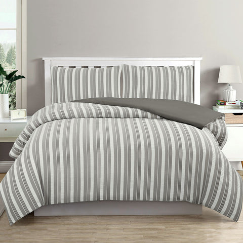 Ardor Cove Charcoal Seersucker Waffle Quilt Doona Duvet Cover Set Queen
