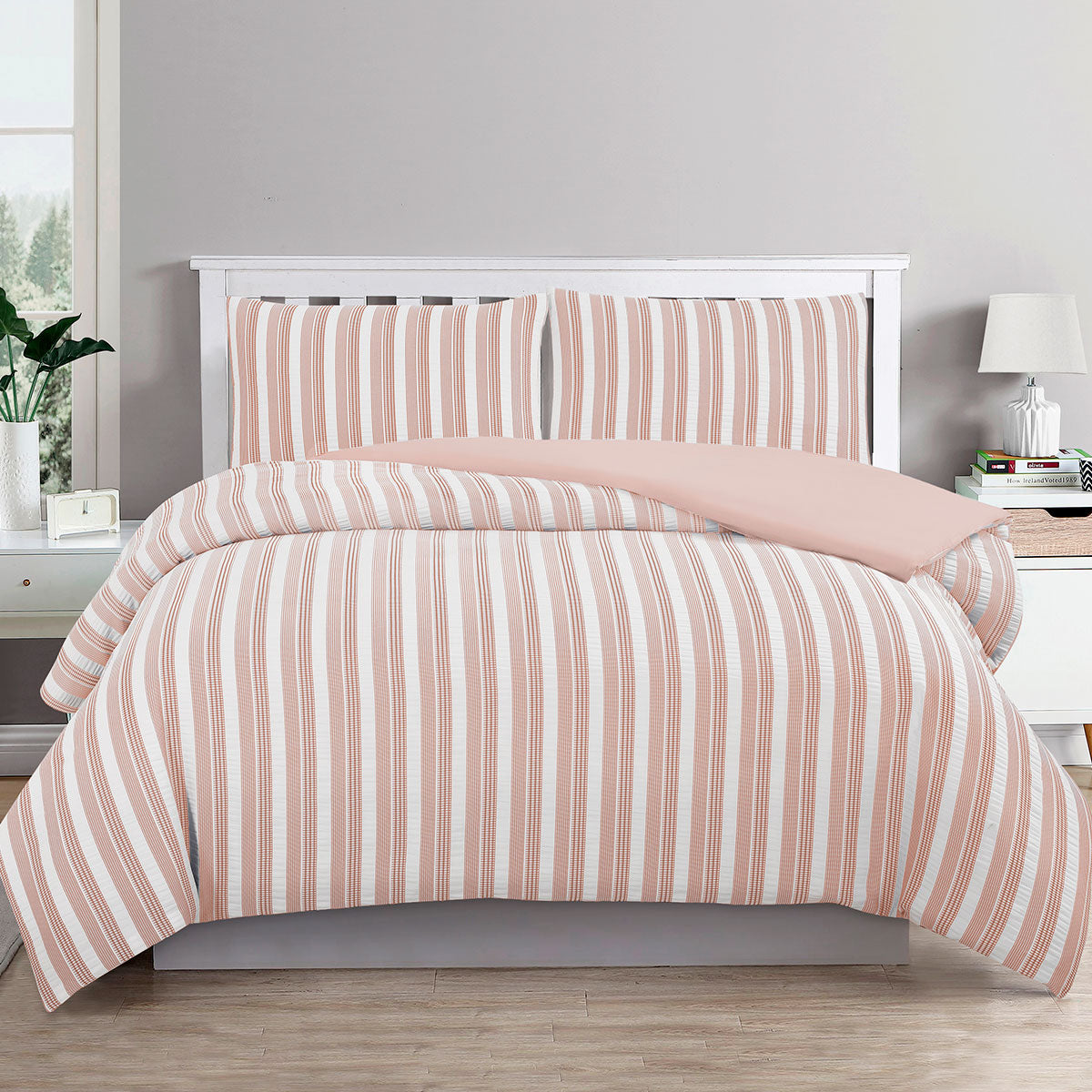 Ardor Cove Rose Dust Seersucker Waffle Quilt  Doona Duvet Cover Set King