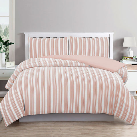 Ardor Cove Rose Dust Seersucker Waffle Quilt Doona Duvet Cover Set Queen
